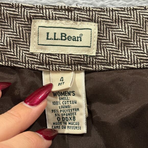 LL Bean Pants Straight Leg 4P Brown‎ Houndstooth Cotton Lined Classic Fit Womens - Picture 4 of 10